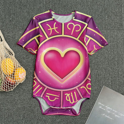 Pink Heart Zodiac Wheel Print Men's Bodysuit