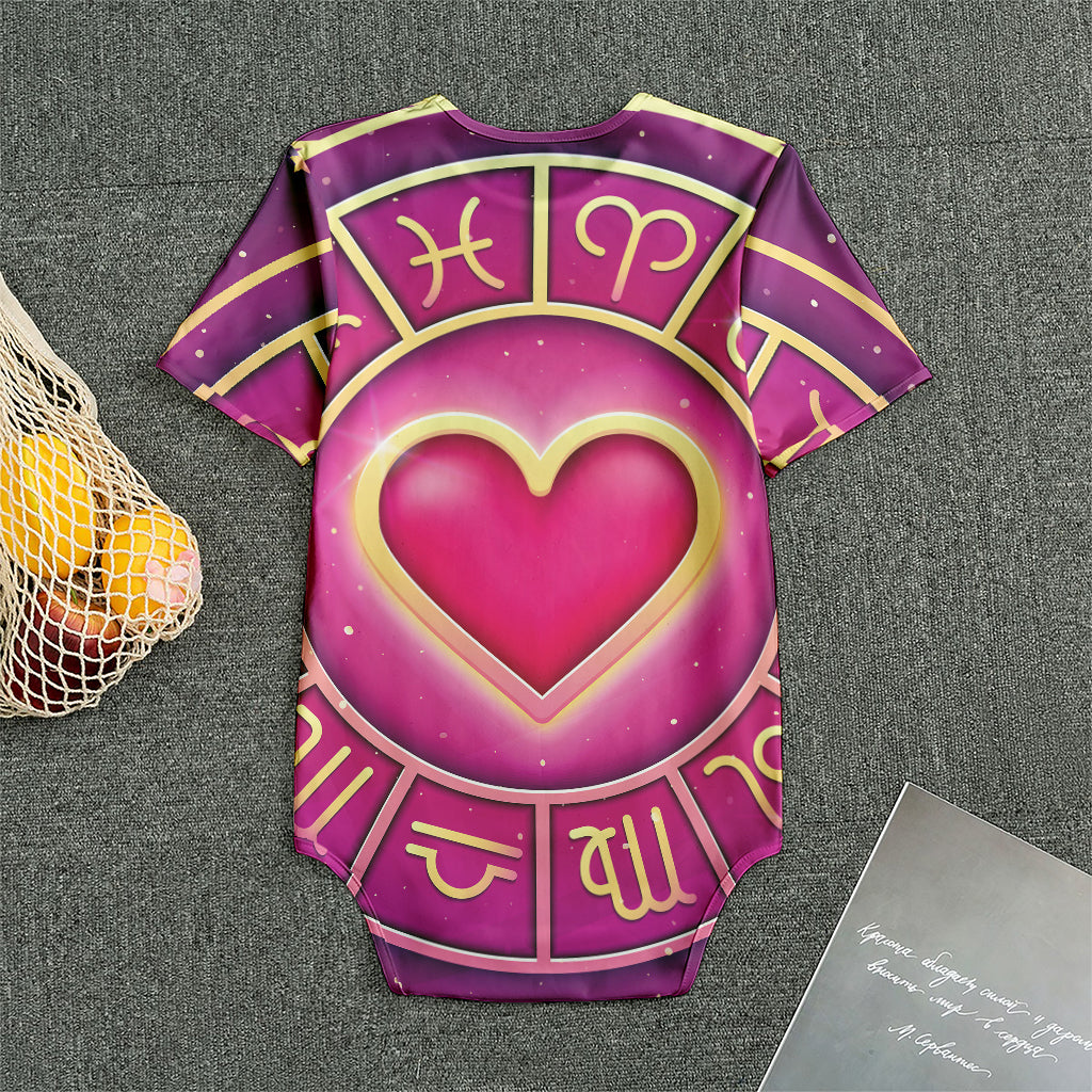 Pink Heart Zodiac Wheel Print Men's Bodysuit