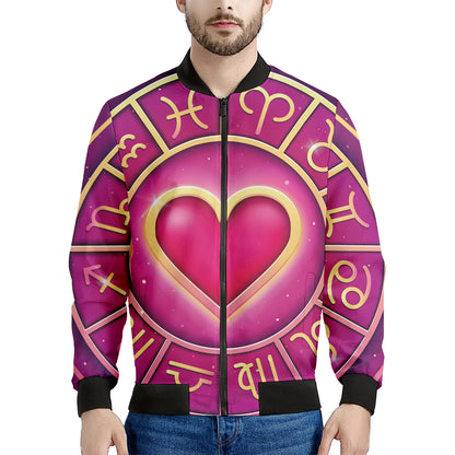 Pink Heart Zodiac Wheel Print Men's Bomber Jacket