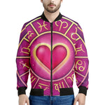 Pink Heart Zodiac Wheel Print Men's Bomber Jacket