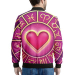 Pink Heart Zodiac Wheel Print Men's Bomber Jacket
