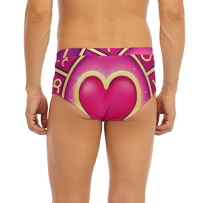 Pink Heart Zodiac Wheel Print Men's Briefs