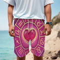 Pink Heart Zodiac Wheel Print Men's Cargo Shorts