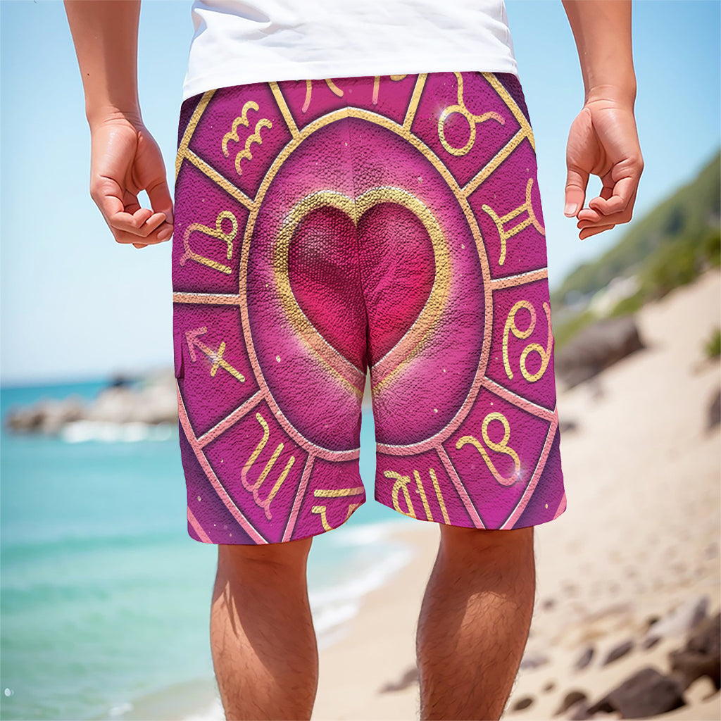 Pink Heart Zodiac Wheel Print Men's Cargo Shorts