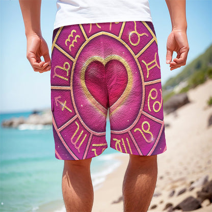 Pink Heart Zodiac Wheel Print Men's Cargo Shorts