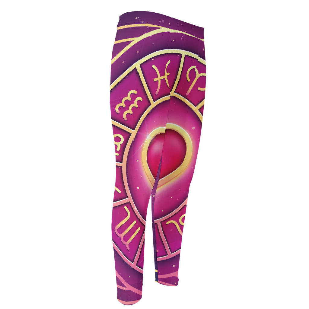 Pink Heart Zodiac Wheel Print Men's Compression Pants