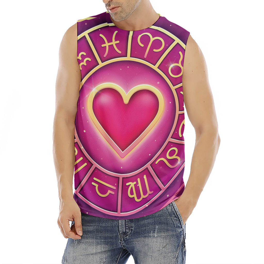 Pink Heart Zodiac Wheel Print Men's Fitness Tank Top
