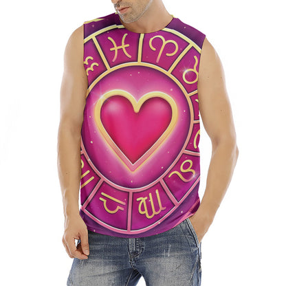 Pink Heart Zodiac Wheel Print Men's Fitness Tank Top