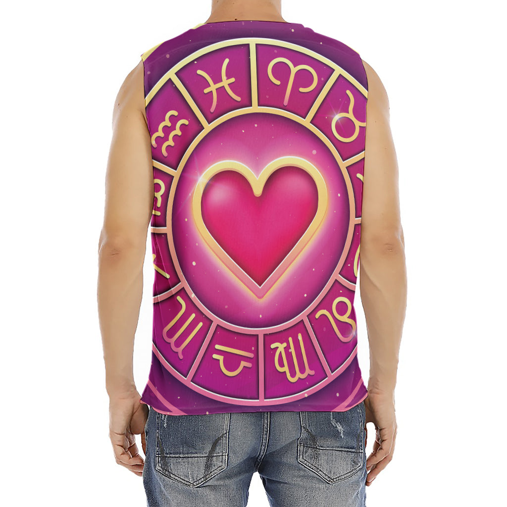 Pink Heart Zodiac Wheel Print Men's Fitness Tank Top