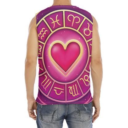 Pink Heart Zodiac Wheel Print Men's Fitness Tank Top