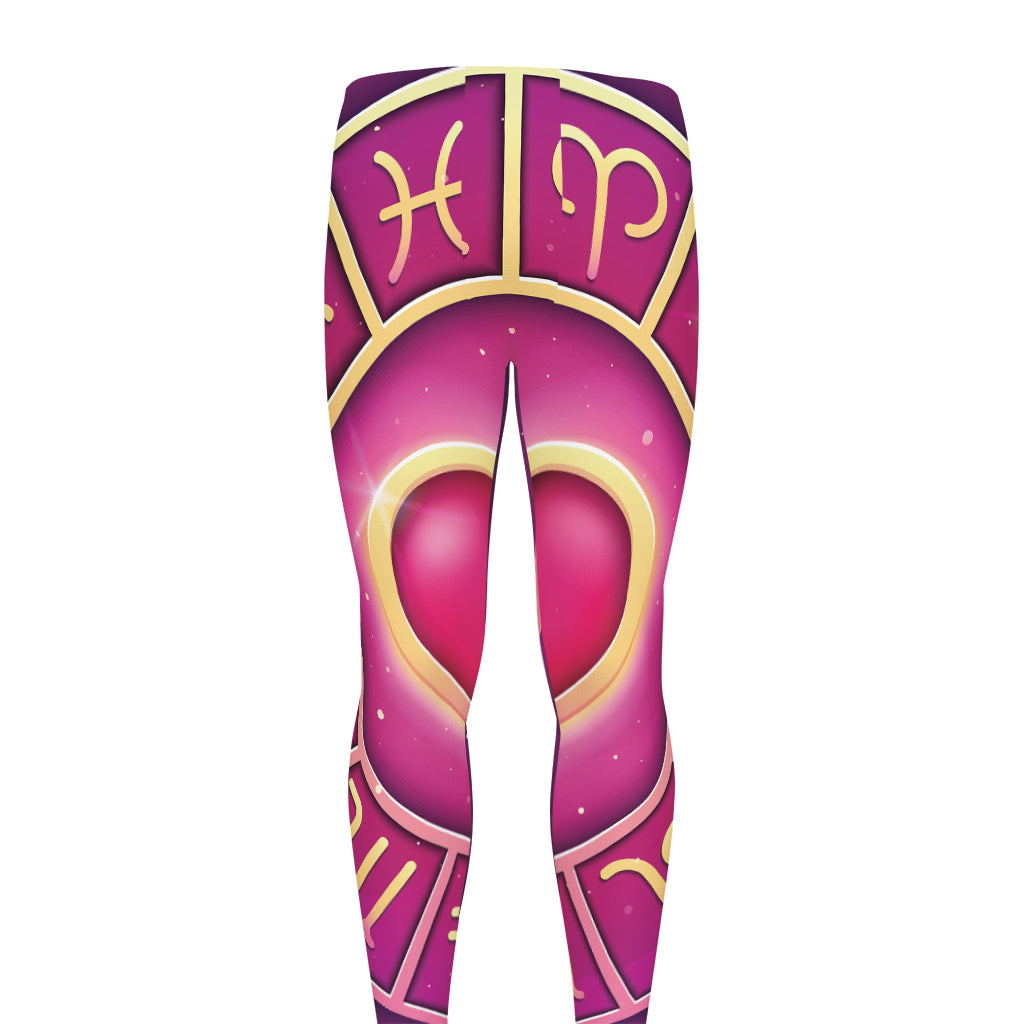 Pink Heart Zodiac Wheel Print Men's leggings