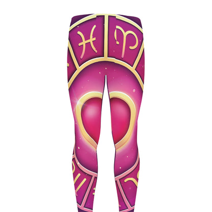Pink Heart Zodiac Wheel Print Men's leggings