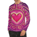 Pink Heart Zodiac Wheel Print Men's Long Sleeve Rash Guard