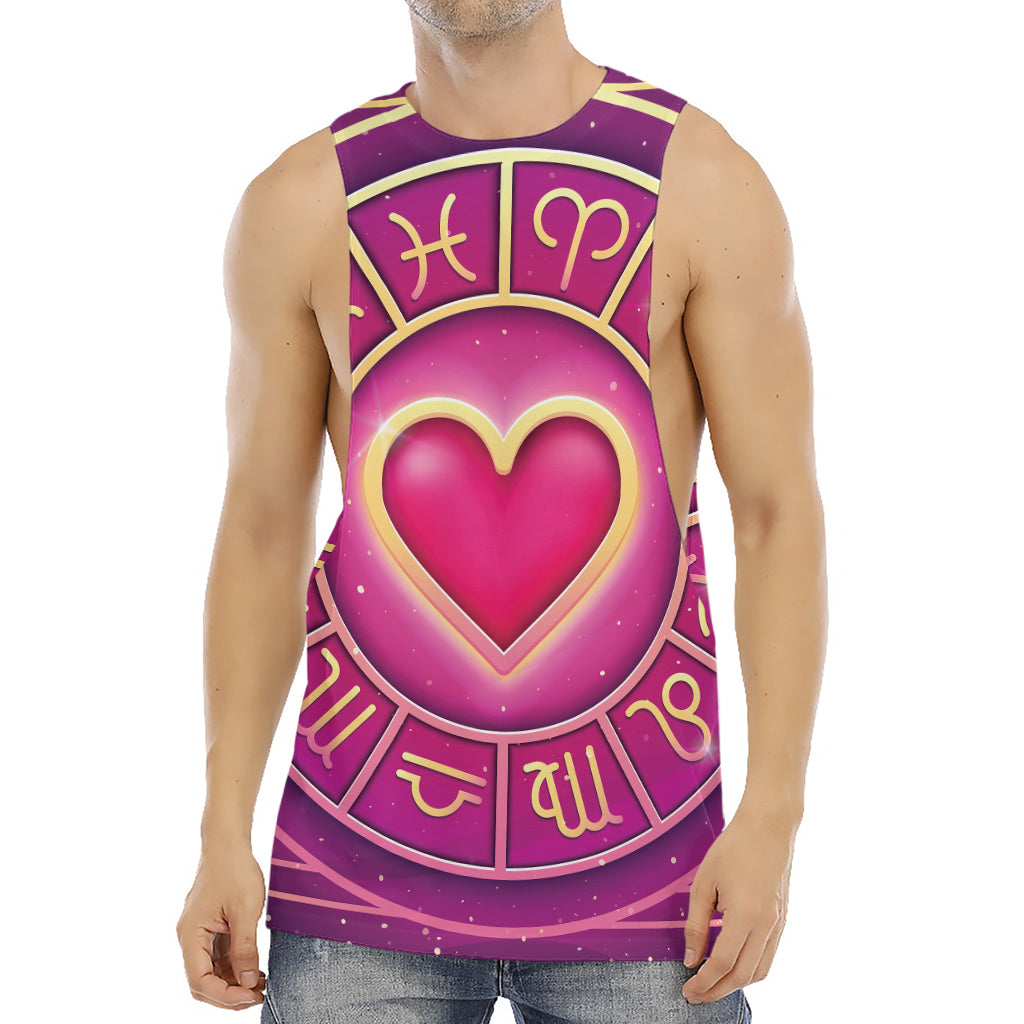 Pink Heart Zodiac Wheel Print Men's Muscle Tank Top