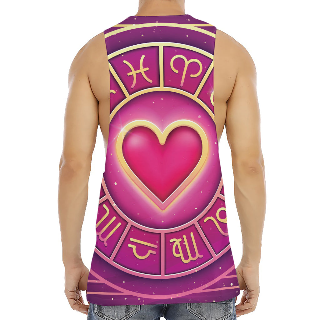 Pink Heart Zodiac Wheel Print Men's Muscle Tank Top