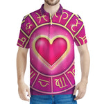 Pink Heart Zodiac Wheel Print Men's Polo Shirt