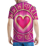 Pink Heart Zodiac Wheel Print Men's Polo Shirt