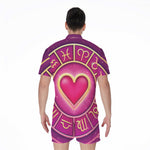Pink Heart Zodiac Wheel Print Men's Rompers