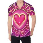 Pink Heart Zodiac Wheel Print Men's Shirt