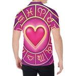 Pink Heart Zodiac Wheel Print Men's Shirt