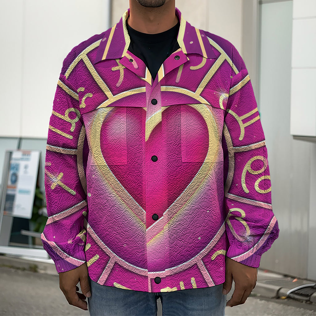 Pink Heart Zodiac Wheel Print Men's Shirt Jacket