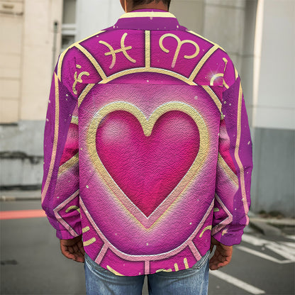 Pink Heart Zodiac Wheel Print Men's Shirt Jacket