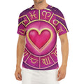 Pink Heart Zodiac Wheel Print Men's Short Sleeve Rash Guard