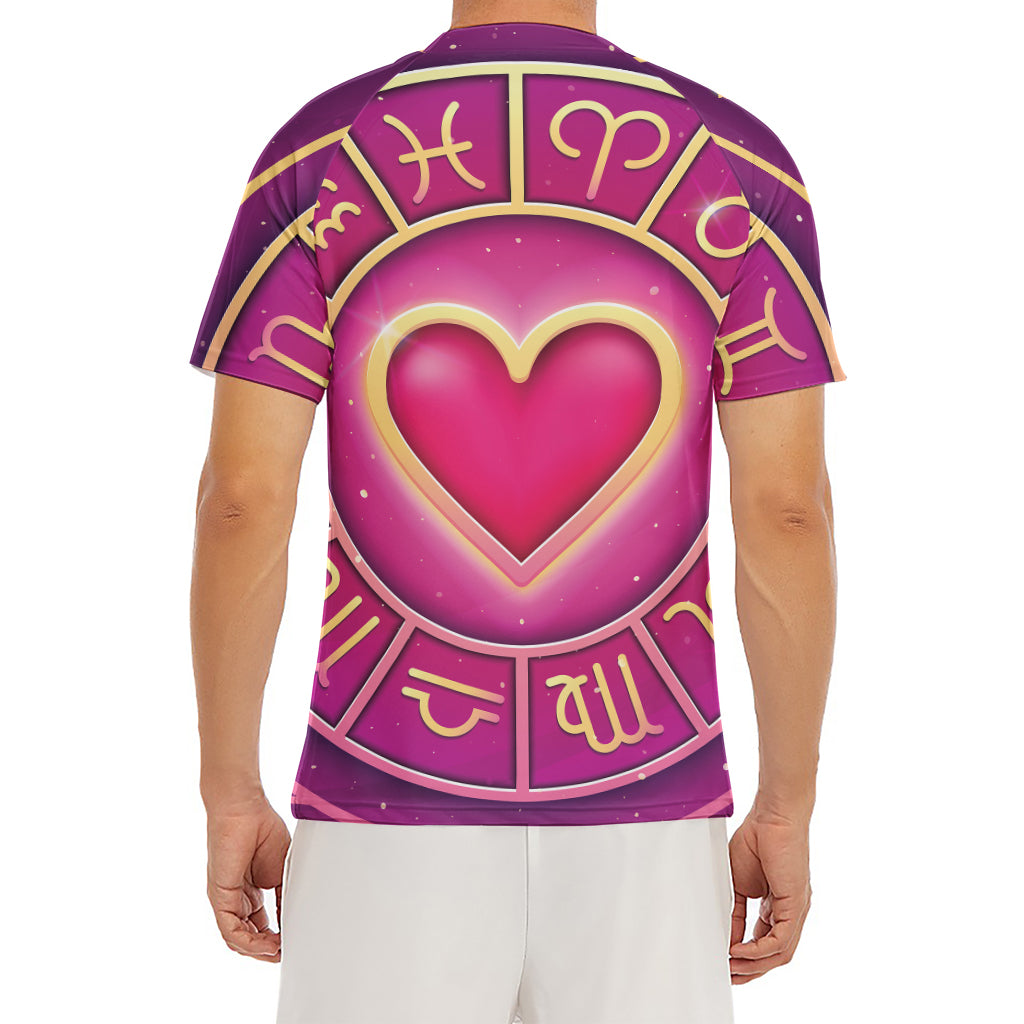 Pink Heart Zodiac Wheel Print Men's Short Sleeve Rash Guard