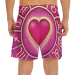 Pink Heart Zodiac Wheel Print Men's Split Running Shorts