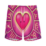 Pink Heart Zodiac Wheel Print Men's Sports Shorts