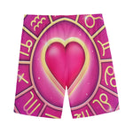 Pink Heart Zodiac Wheel Print Men's Sports Shorts