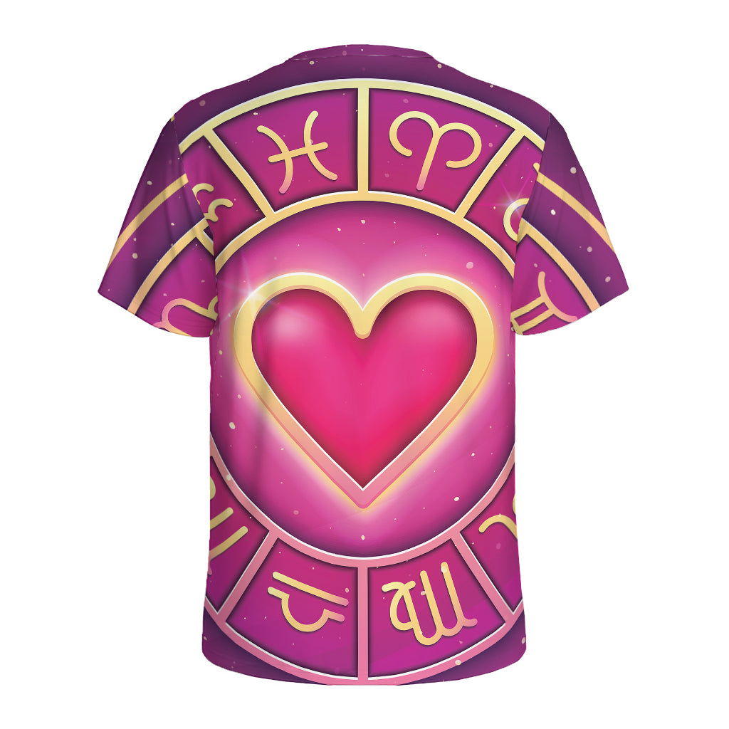 Pink Heart Zodiac Wheel Print Men's Sports T-Shirt