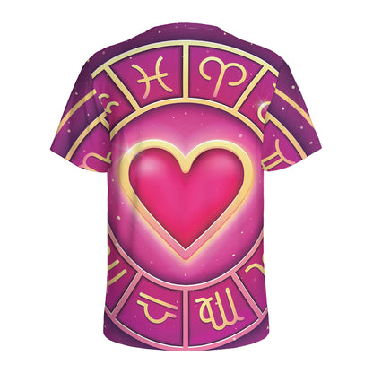 Pink Heart Zodiac Wheel Print Men's Sports T-Shirt