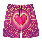 Pink Heart Zodiac Wheel Print Men's Swim Trunks