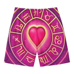 Pink Heart Zodiac Wheel Print Men's Swim Trunks