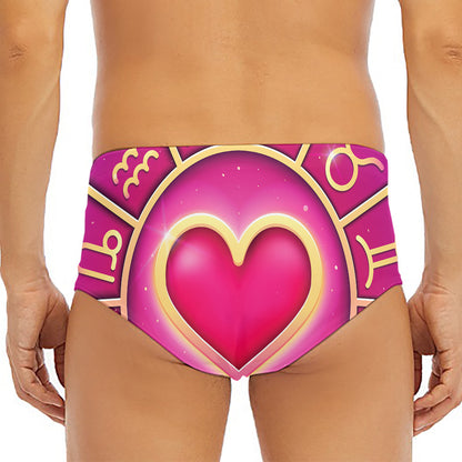 Pink Heart Zodiac Wheel Print Men's Triangle Swim Briefs
