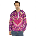 Pink Heart Zodiac Wheel Print Men's Velvet Pullover Hoodie