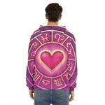 Pink Heart Zodiac Wheel Print Men's Velvet Pullover Hoodie