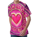 Pink Heart Zodiac Wheel Print Men's Velvet T-Shirt