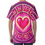 Pink Heart Zodiac Wheel Print Men's Velvet T-Shirt