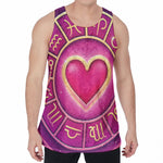Pink Heart Zodiac Wheel Print Men's Velvet Tank Top