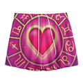 Pink Heart Zodiac Wheel Print Mesh Shorts