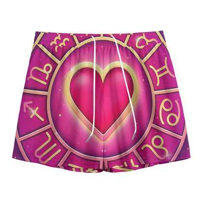 Pink Heart Zodiac Wheel Print Mesh Shorts
