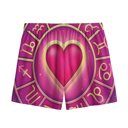 Pink Heart Zodiac Wheel Print Mesh Shorts