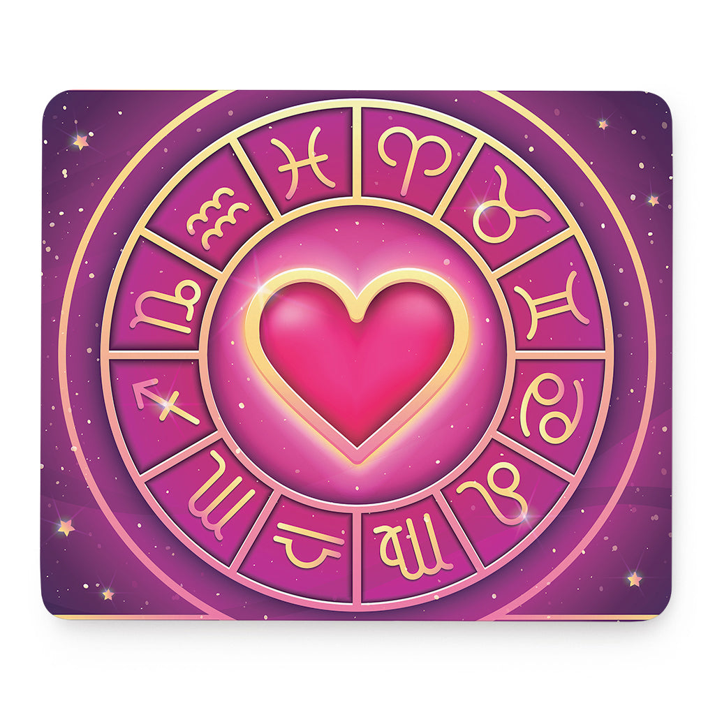 Pink Heart Zodiac Wheel Print Mouse Pad