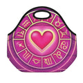 Pink Heart Zodiac Wheel Print Neoprene Lunch Bag