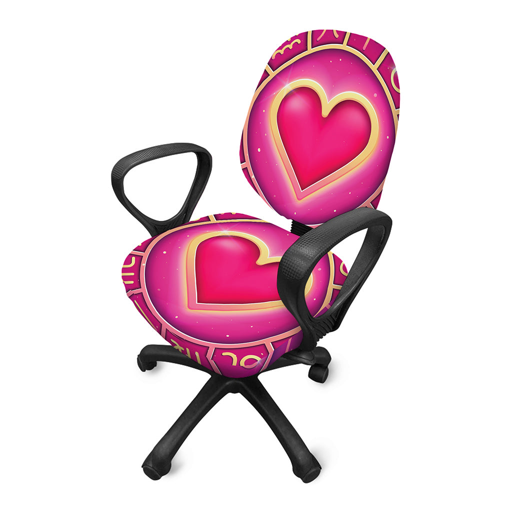 Pink Heart Zodiac Wheel Print Office Chair Cover