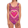 Pink Heart Zodiac Wheel Print One Piece Swimsuit