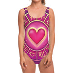 Pink Heart Zodiac Wheel Print One Piece Swimsuit