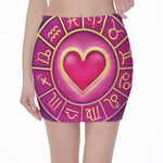 Pink Heart Zodiac Wheel Print Pencil Mini Skirt